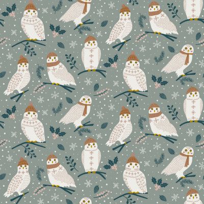 Cozy Owls In a Festive Wonderland Frosted Sage