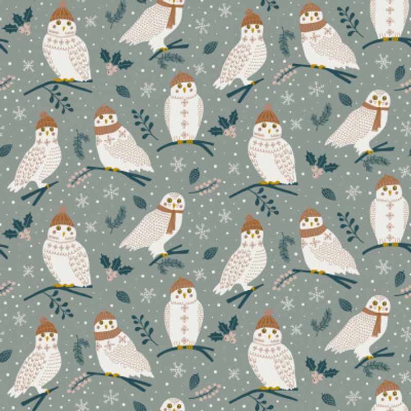 Cozy Owls In a Festive Wonderland Frosted Sage