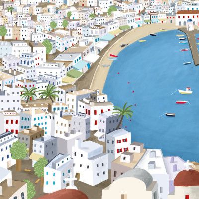Mykonos, Greece Summer Illustration by Artist Carla Daly