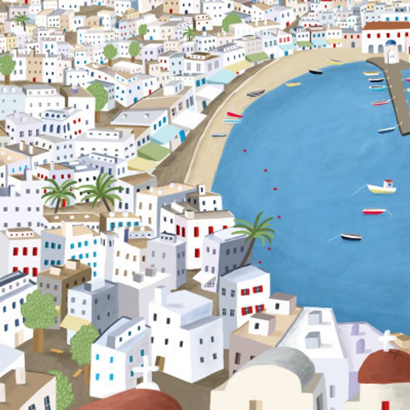 Mykonos, Greece Summer Illustration by Artist Carla Daly