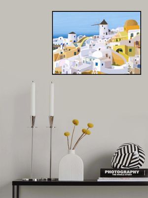 Santorini, Yellow and White Greek Buildings by Artist Carla Daly