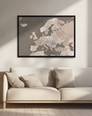 Earth tones detailed map of Europe