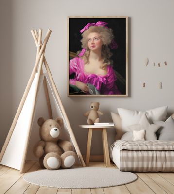 Woman in a Vibrant Pink Gown and Ribbon