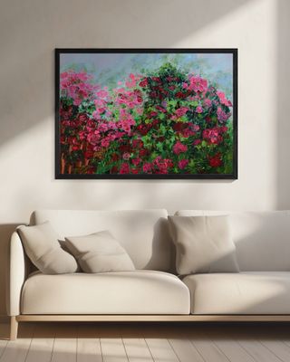 Lush Garden Of Pink And Red Roses