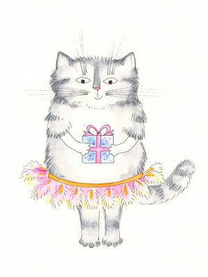 Charming Cat In A Tutu Holding A Gift