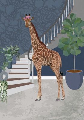 Giraffe by the stairs