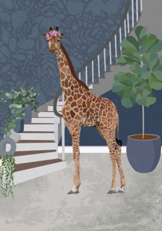 Giraffe by the stairs