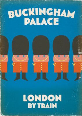 Buckingham Palace London By Train Vintage poster