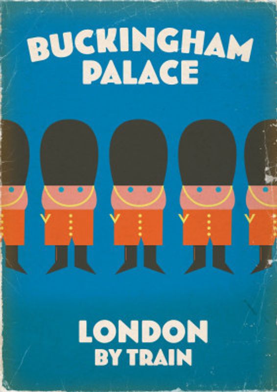 Buckingham Palace London By Train Vintage poster