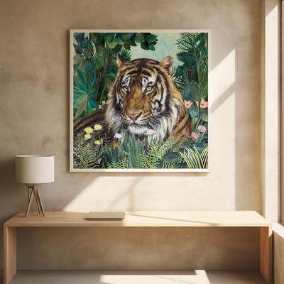 Reclining Tiger In a Rousseau Landscape