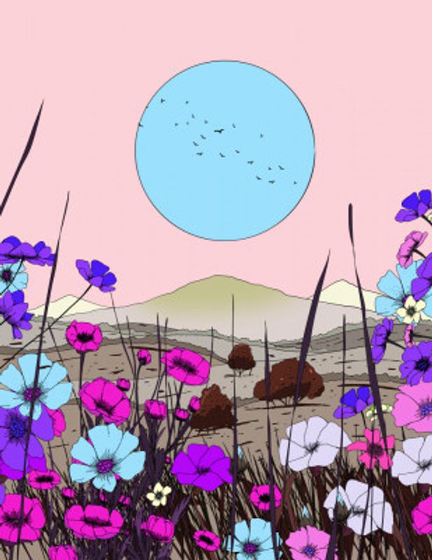 Vintage Japan Sunset Landscape