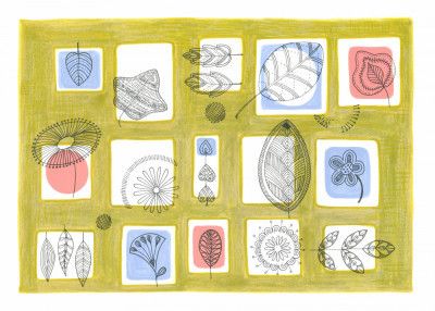 Delicate Line Drawings of Leaves and Flowers