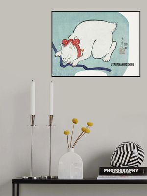 Japanese White Cat (1863) Vintage Woodblock Print