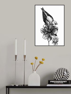 Wildlife Poster - Bird on a flower in vintage style