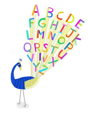 Beautiful Peacock with Alphabet Letters in Plume