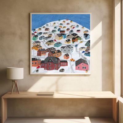 Snowy Village with Colorful Houses by Artist Carla daly