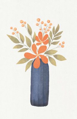 Orange Flowers In A Blue Vase