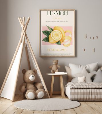 Vintage Style Sliced Lemon With Leaves