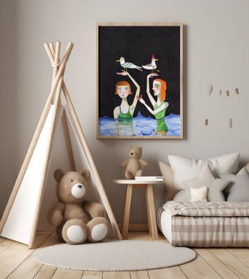 Best Friends Swimming with birds