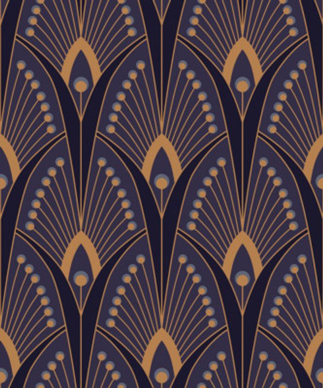 Geometric Art Deco Peacock Feathers Dark Blue