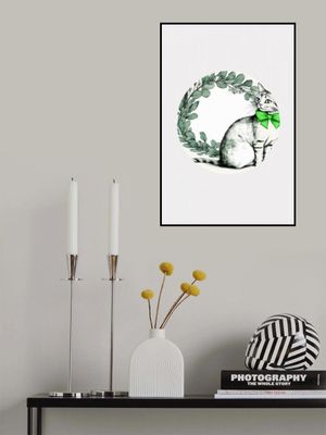 Winter Scenes: Holiday Cat With Eucalyptus Wreath 1