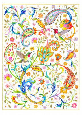 Hummingbirds and Paisley Pattern