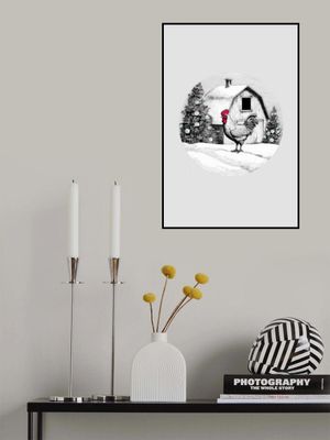 Winter Scenes: Holiday Rooster With Barn On Snow and Christmas Trees 1