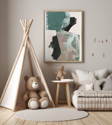 Green Peach Neutral Black Abstract 1