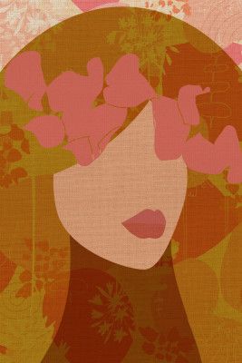 Feminine Portrait with Floral Hair in Ochre and Pink