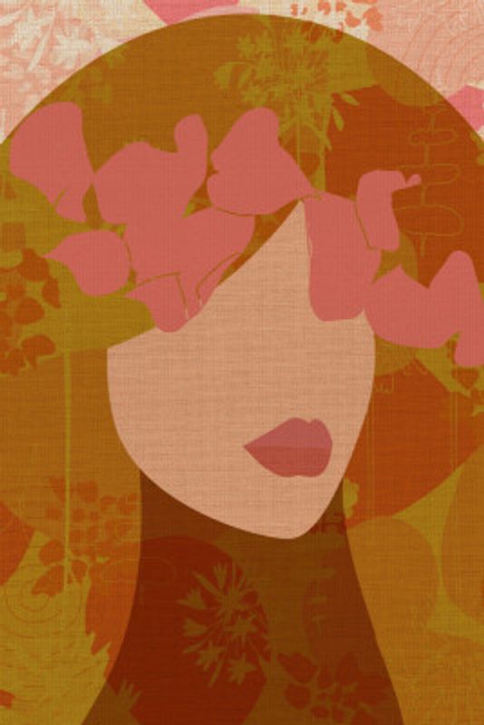 Feminine Portrait with Floral Hair in Ochre and Pink