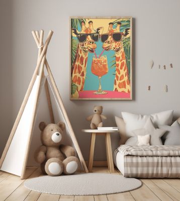 Giraffes Sharing a Drink