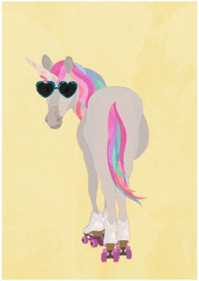 Unicorn rollerskating yello