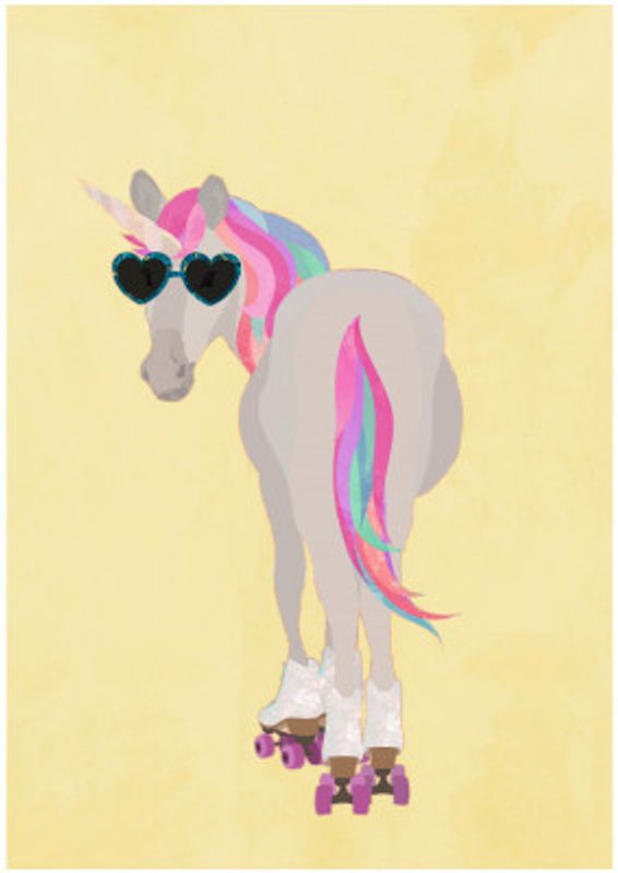 Unicorn rollerskating yello