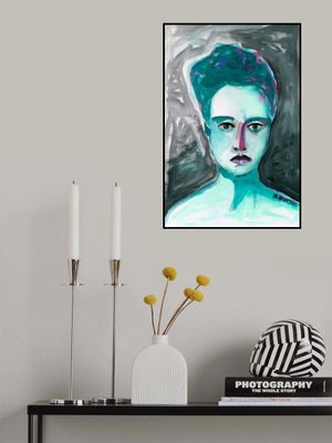 Lady watercolour woman portrait green