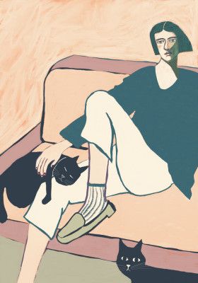 Woman, cat, black cat