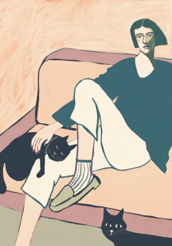 Woman, cat, black cat