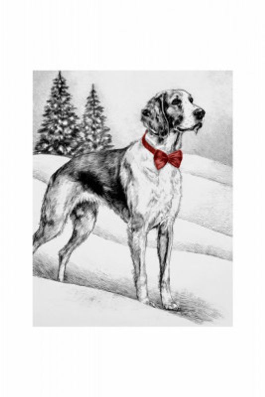Winter Scenes: Holiday Dog In Snow With Red Bow 2