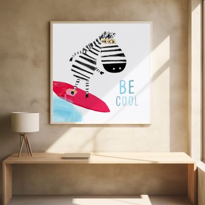 Be Cool! Cute Zebra Surfing the Waves by Illustrator Carla Daly