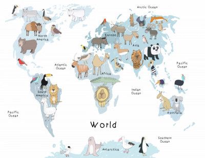 Illustrated Map of the World with Cute Animals