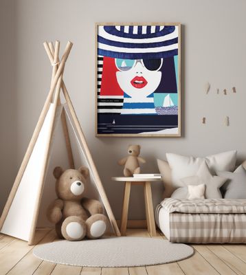 Riviera Style, Graphic Nautical Art Print Portrait