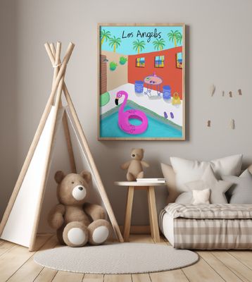 Pink Flamingo Float in Pool, Los Angeles, California by Artist Carla daly