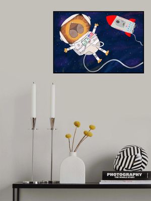 Funny Lion Astronaut is Swirling in Space by Artist Carla Daly