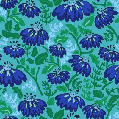 Maximalism 70s Retro Flowers Luminous Blue pattern