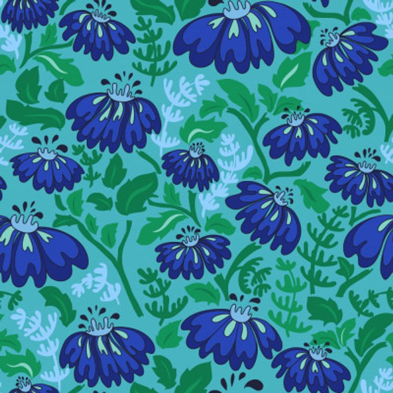 Maximalism 70s Retro Flowers Luminous Blue pattern