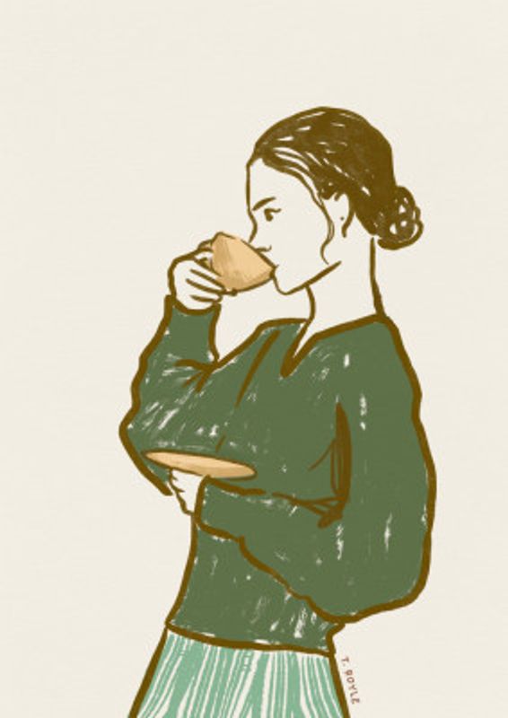 Woman Drinking Tea in Green