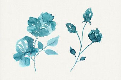 Aqua Blue Blossom Watercolour