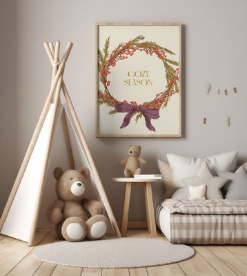 Cozy Season. Christmas wreath with bow