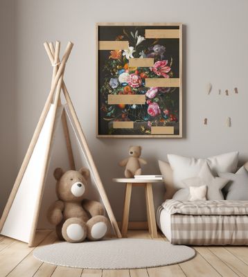 Bouquet of Vintage Oil Painting Flowers, Modern Collage