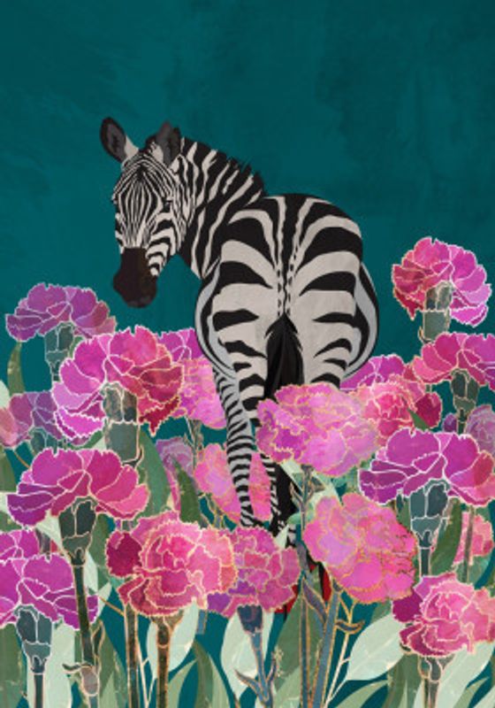 Zebra in a field of flowers