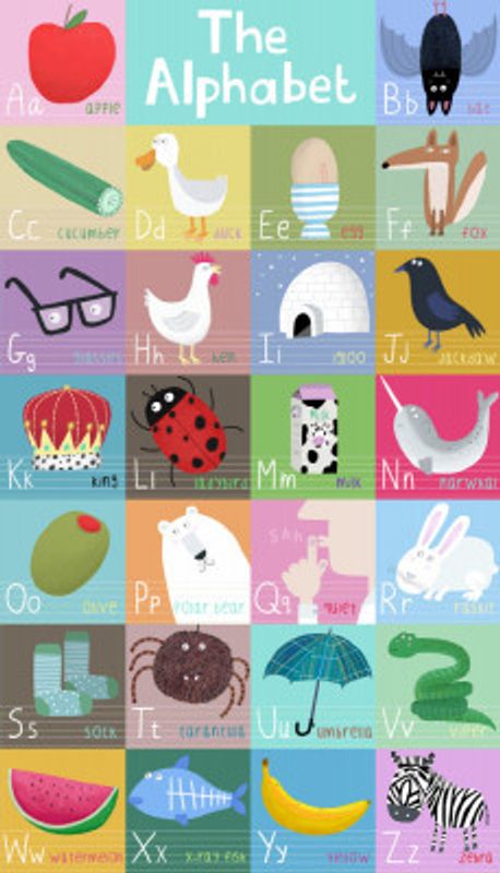 Colorful Alphabet Illustrated Squares